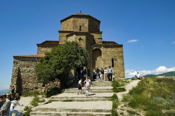 Stone stairs leading to the entrance of Jvari monastery