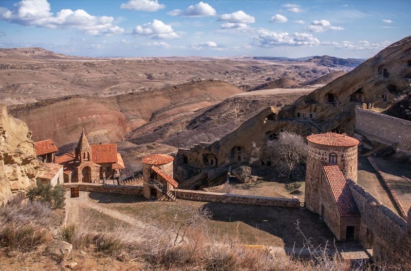 David Gareja monastery complex — panoramic view in the semi-desert valley