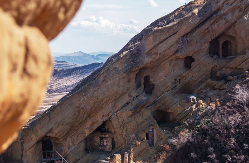 Close view of the ancient cave monastery cells