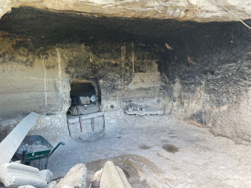Interior of a cave room with an oven at Vardzia