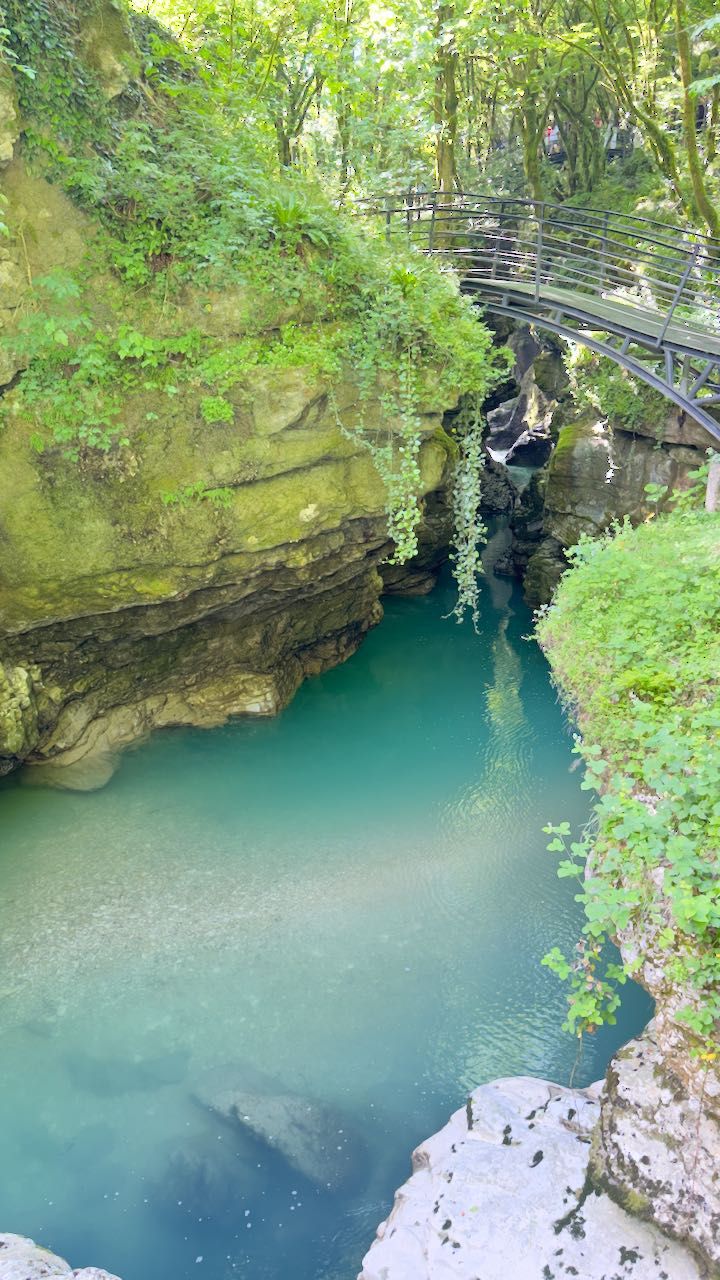 Bridge over the turquoise waters of Martvili Canyon